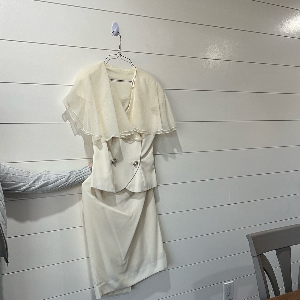 Vintage Cream Two-Piece Skirt Suit with Capelet